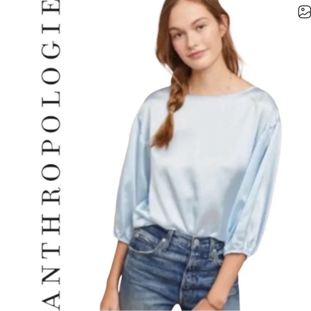 NWT Anthropologie Light Blue Satiny Top Size XS
